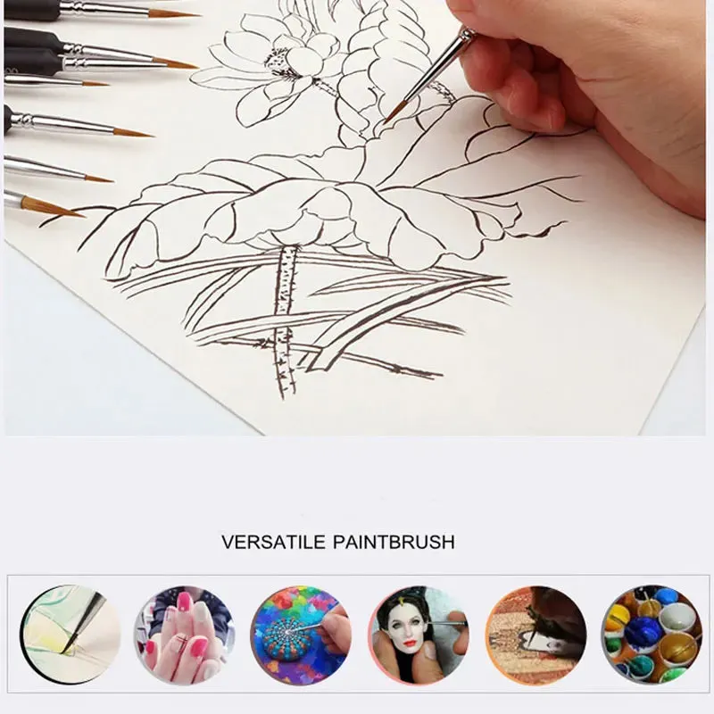 10 Mini Paint Brushes for Acrylic Oil Watercolour Art Thin Hook Line Pen for Hand Painting