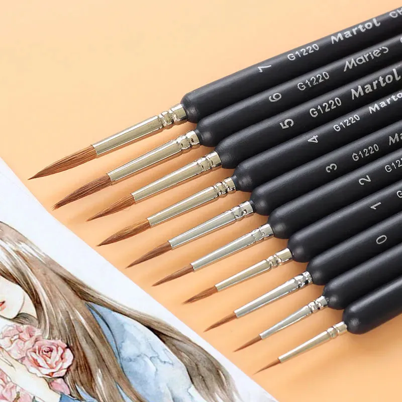 10 Mini Paint Brushes for Acrylic Oil Watercolour Art Thin Hook Line Pen for Hand Painting
