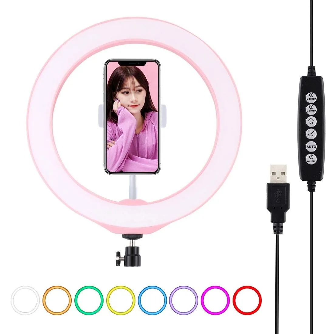 10.2" USB LED Ring Light with 10 Modes | Cold Shoe Tripod & Phone Clamp | Black