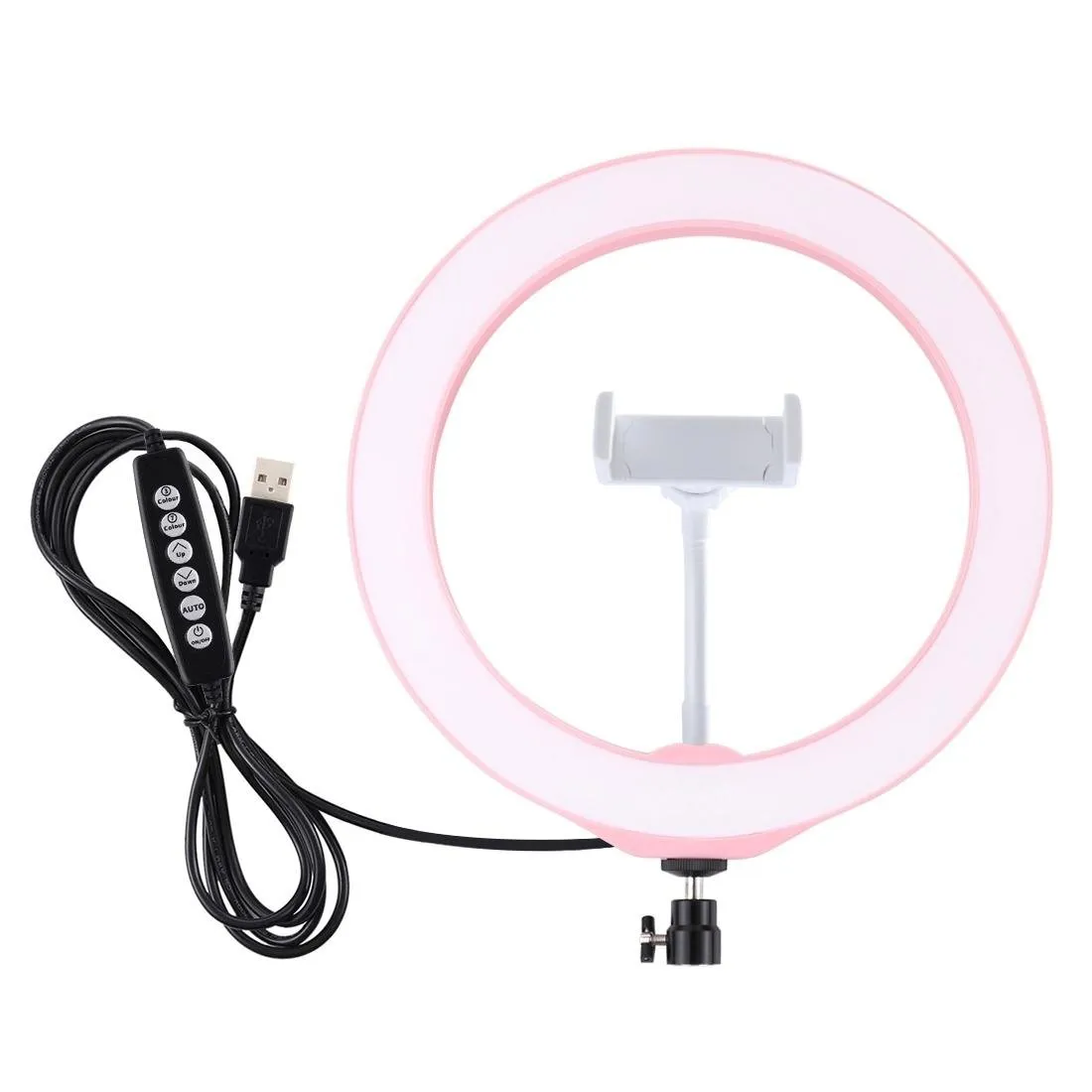 10.2" USB LED Ring Light with 10 Modes | Cold Shoe Tripod & Phone Clamp | Black