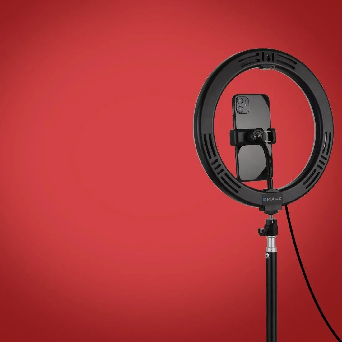 10.2" USB LED Ring Light with 10 Modes | Cold Shoe Tripod & Phone Clamp | Black