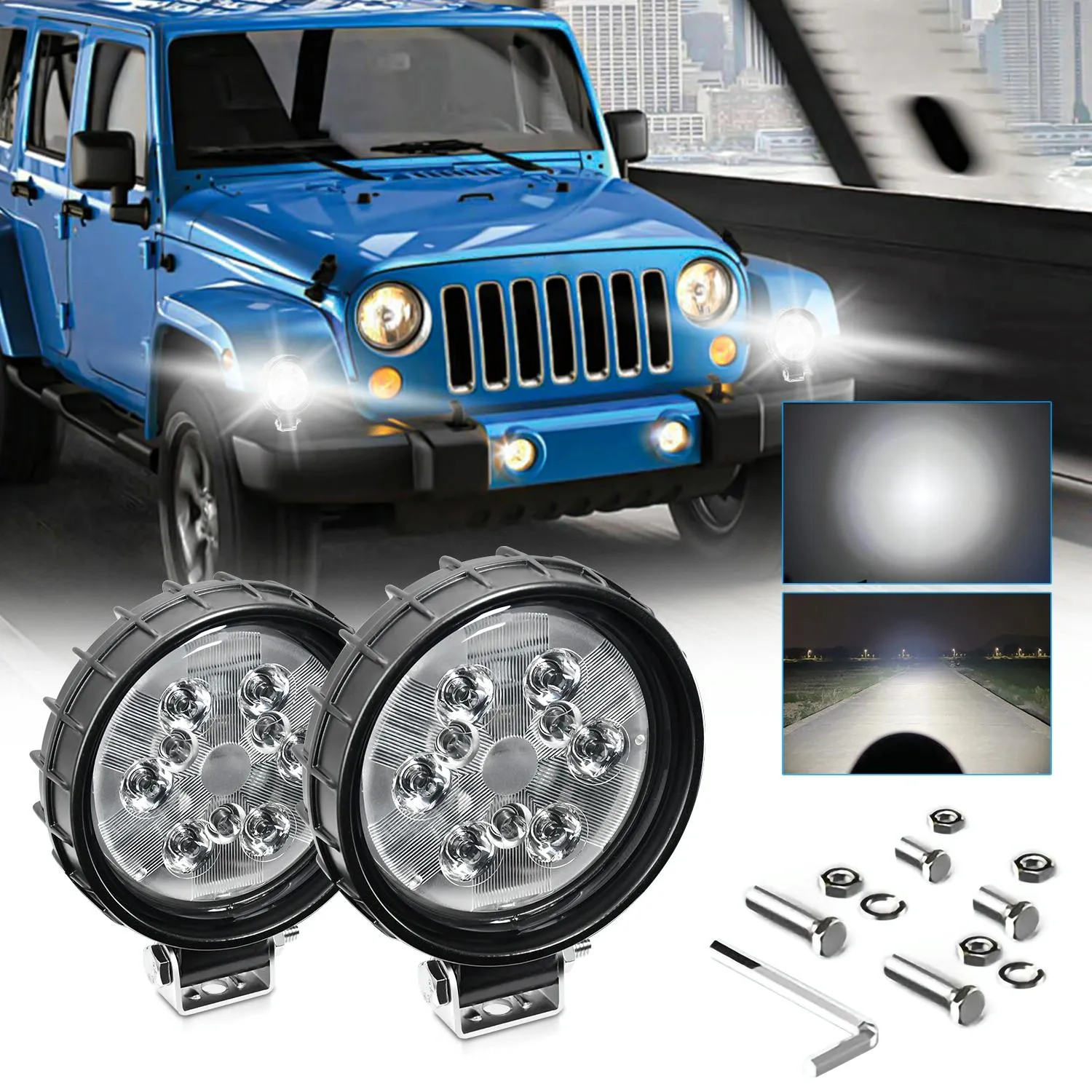 12W LED Work Light | 9-30V | Mixed Light | Round Shape | With Wire Set