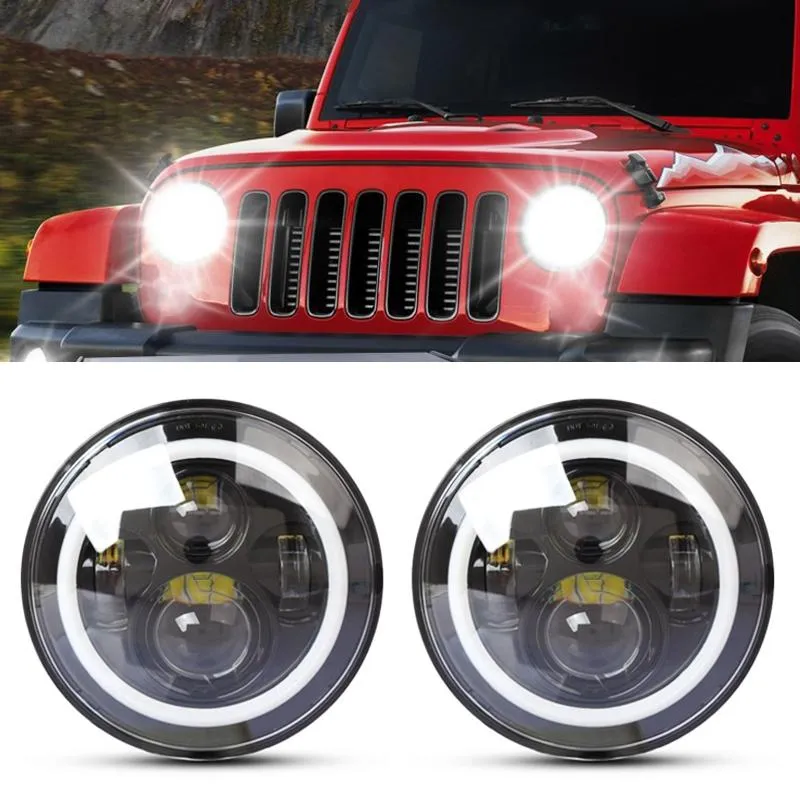 2 Pcs 7 Inch IP68 Waterproof 6500K 75W Cree LED Headlight Hi/Lo Beam Driving Lamp for Jeep Wrangler JK/TJ/LJ