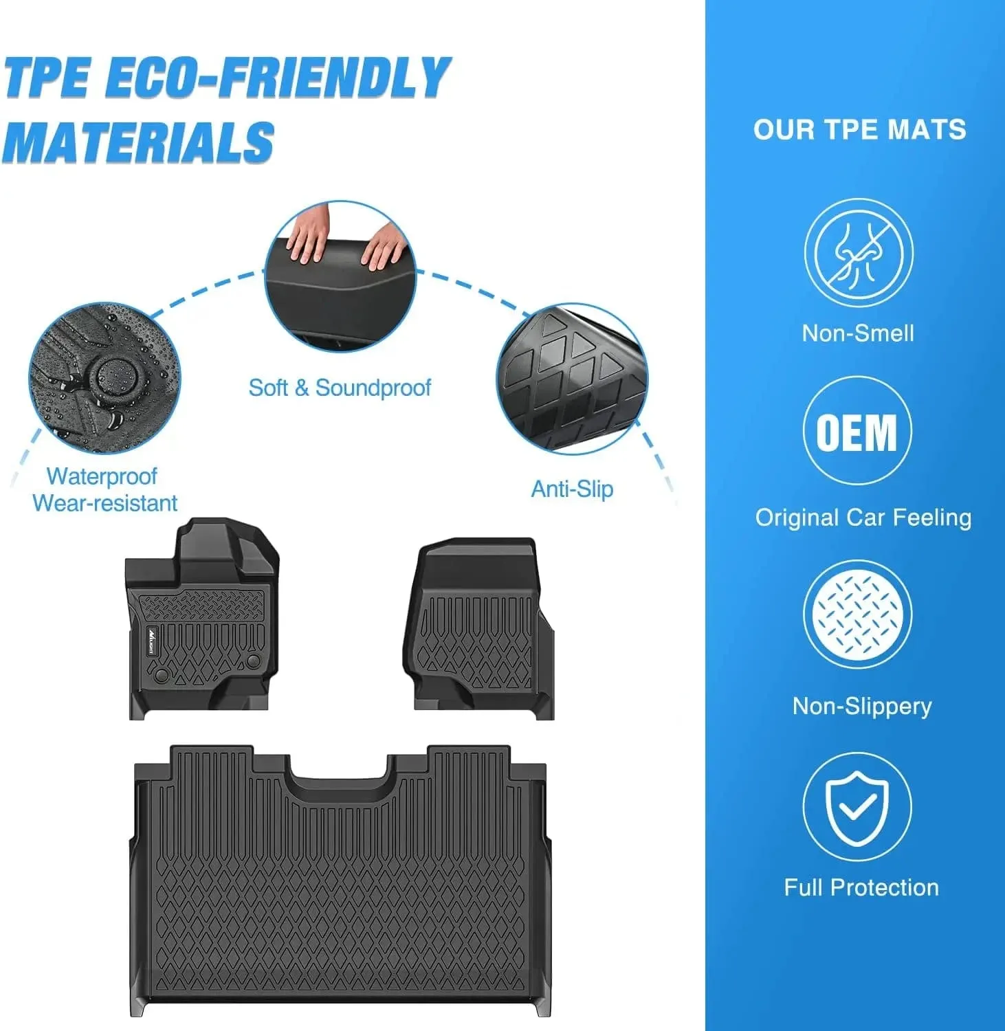 2015-2025 Ford F150 Lightning SuperCrew Cab TPE Floor Mats