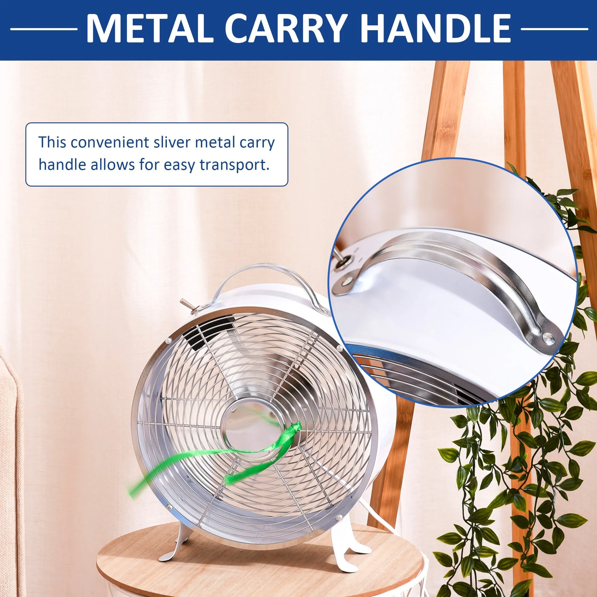 26cm 2-Speed Electric Table Desk FanWith Safety Guard Anti-Slip Feet Portable Personal Cooling Fan Home Office Bedroom White