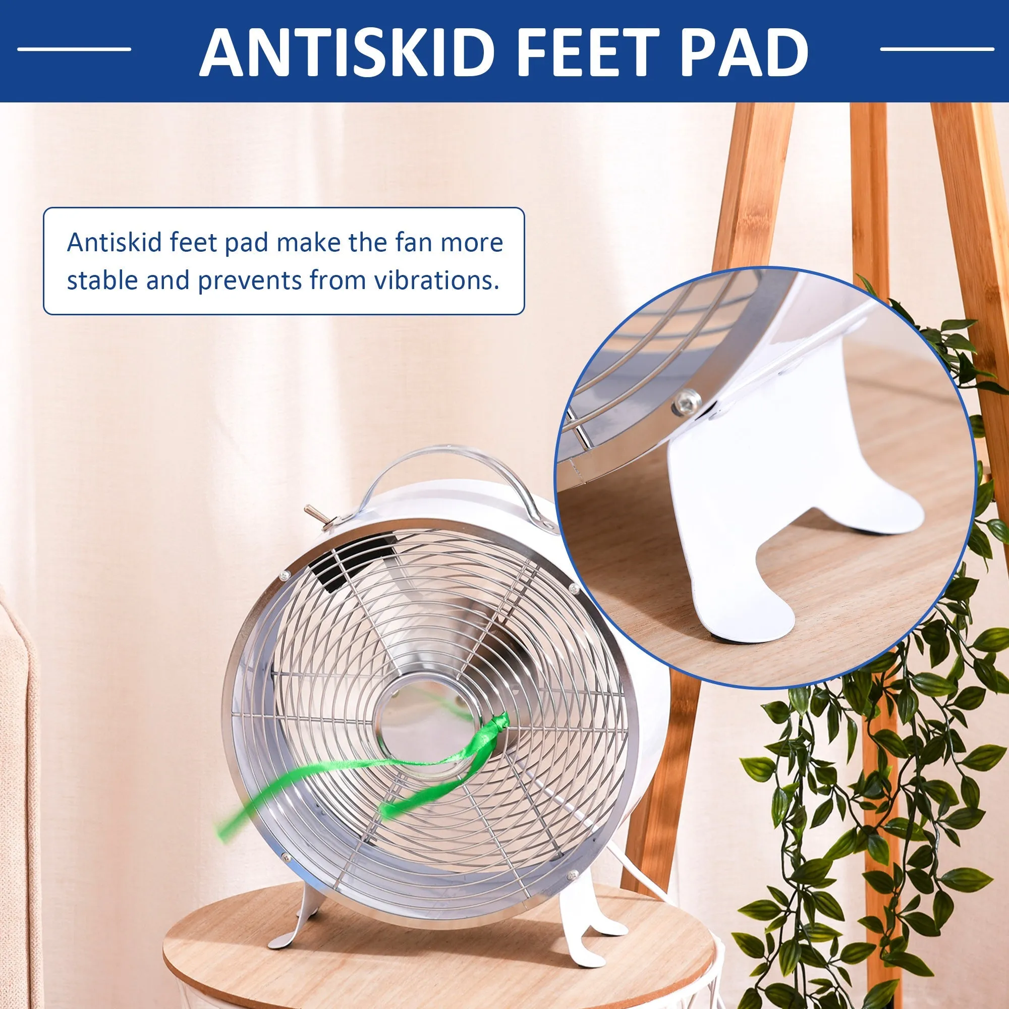 26cm 2-Speed Electric Table Desk FanWith Safety Guard Anti-Slip Feet Portable Personal Cooling Fan Home Office Bedroom White