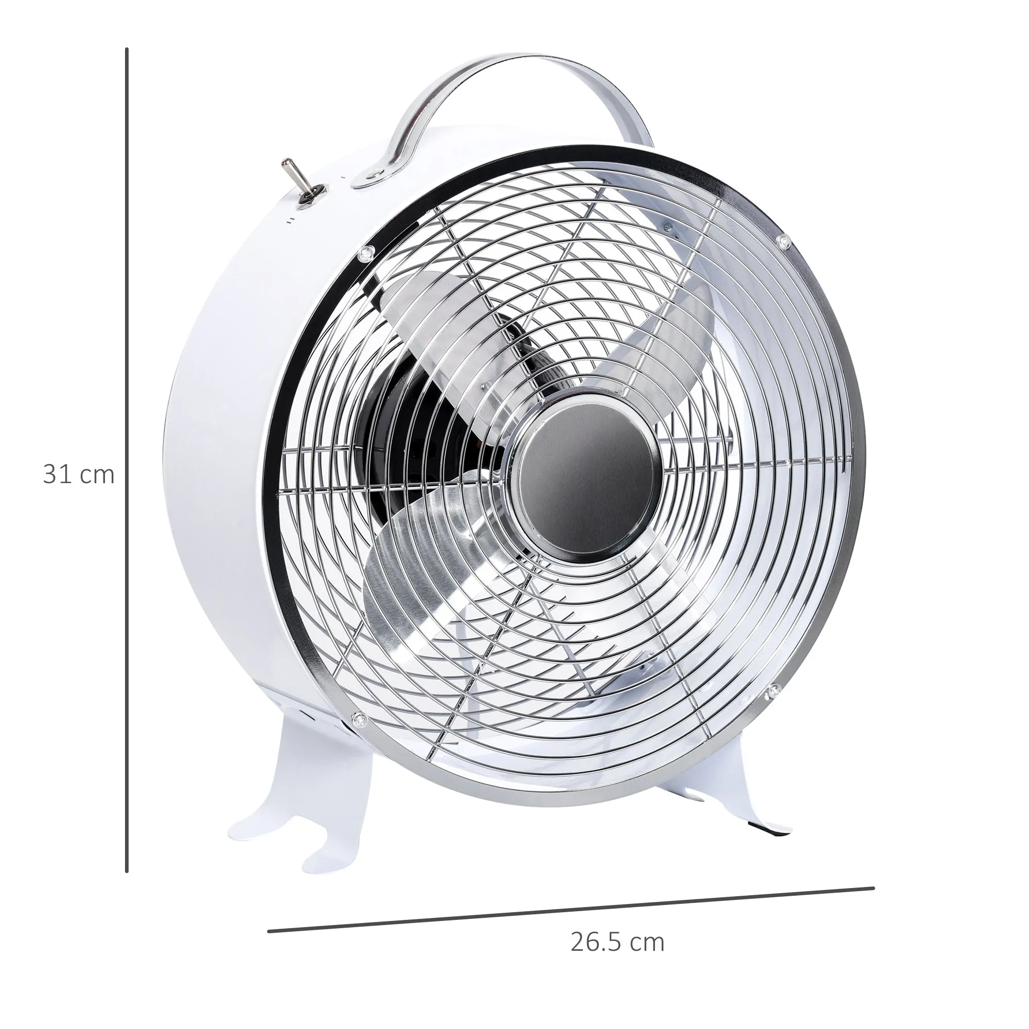 26cm 2-Speed Electric Table Desk FanWith Safety Guard Anti-Slip Feet Portable Personal Cooling Fan Home Office Bedroom White