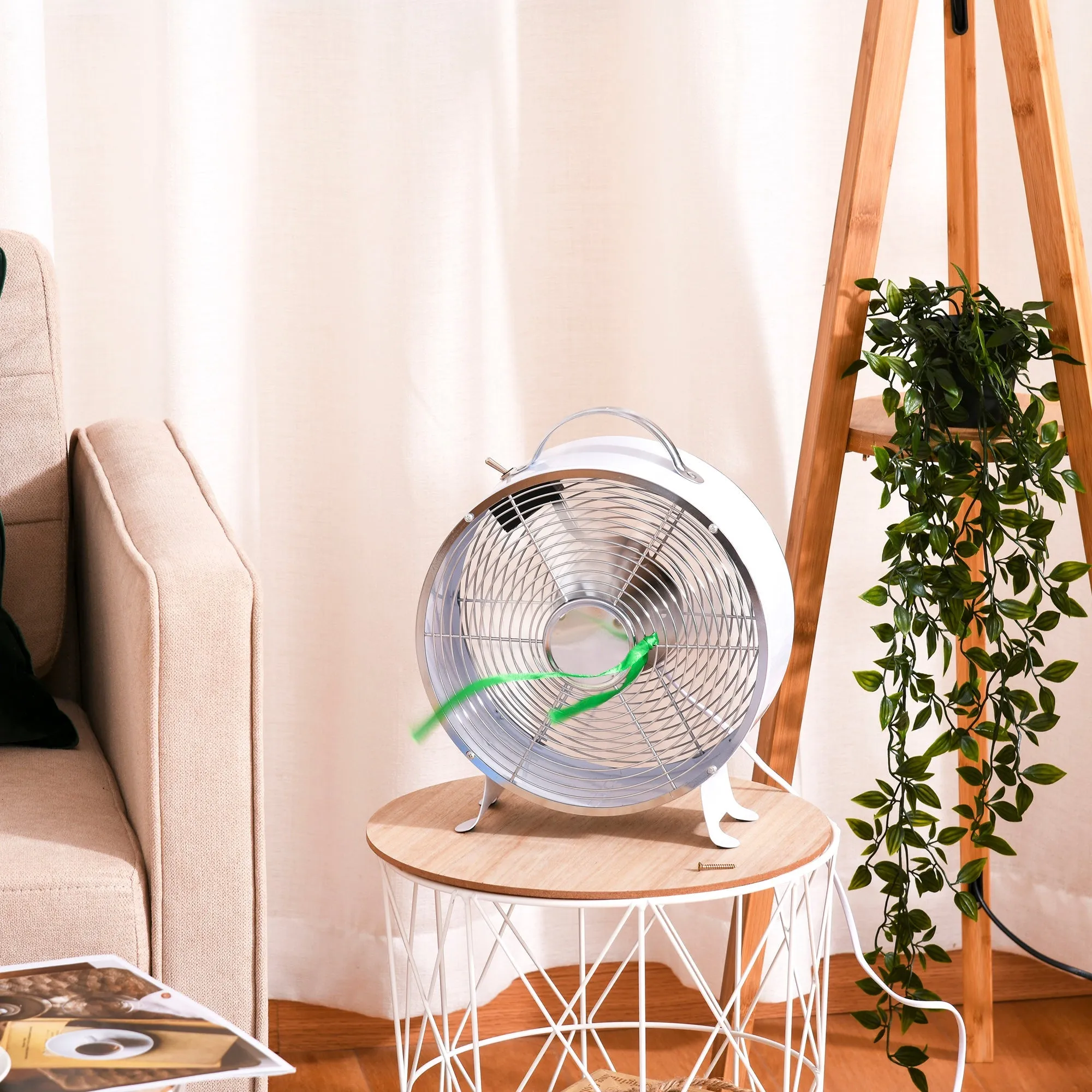 26cm 2-Speed Electric Table Desk FanWith Safety Guard Anti-Slip Feet Portable Personal Cooling Fan Home Office Bedroom White