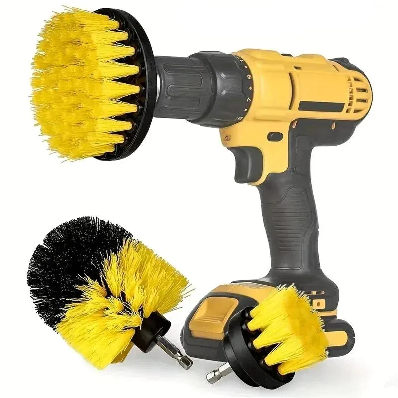 3pc Drill Brush Set for Showers Tubs and Tile Cleaning Power Scrubber Attachment for Grout Carpet and More