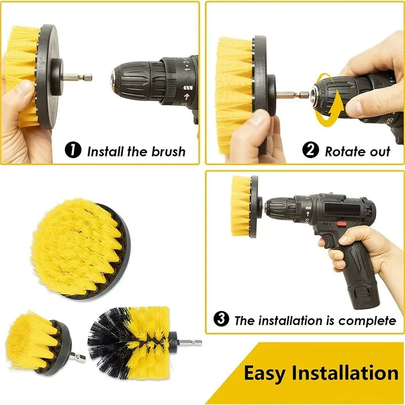 3pc Drill Brush Set for Showers Tubs and Tile Cleaning Power Scrubber Attachment for Grout Carpet and More