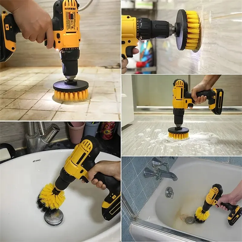 3pc Drill Brush Set for Showers Tubs and Tile Cleaning Power Scrubber Attachment for Grout Carpet and More