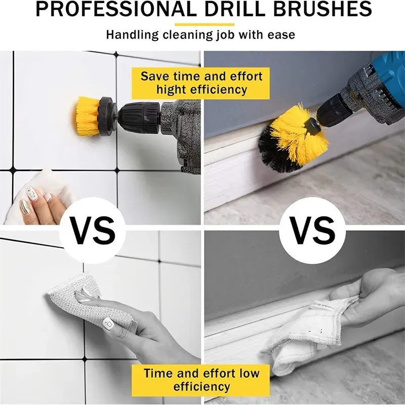 3pc Drill Brush Set for Showers Tubs and Tile Cleaning Power Scrubber Attachment for Grout Carpet and More