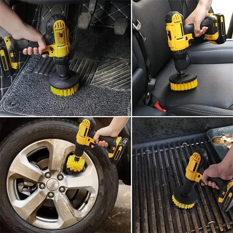 3pc Drill Brush Set for Showers Tubs and Tile Cleaning Power Scrubber Attachment for Grout Carpet and More