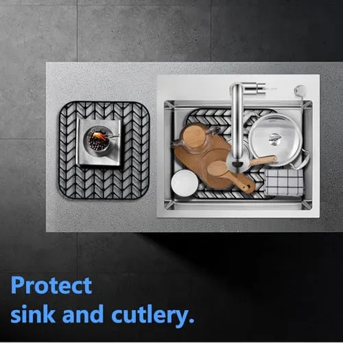 Black Silicone Sink Protectors for Kitchen, JIUBAR 12”13”16”18”19”24”26”28”29” Sink Mat Grid for Bottom of Farmhouse Stainless Steel Porcelain Sink (28.6''x 14.5'' Black)
