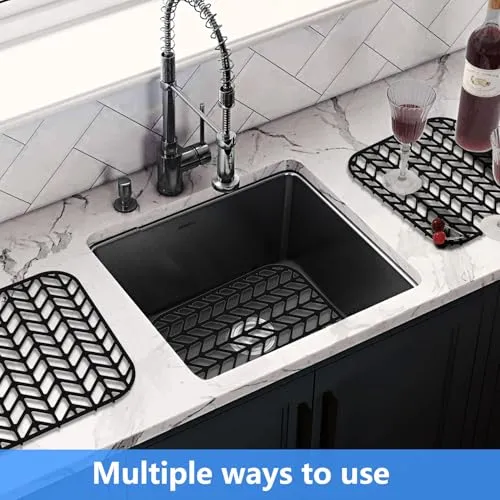 Black Silicone Sink Protectors for Kitchen, JIUBAR 12”13”16”18”19”24”26”28”29” Sink Mat Grid for Bottom of Farmhouse Stainless Steel Porcelain Sink (28.6''x 14.5'' Black)