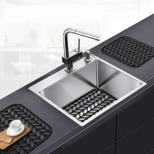 Black Silicone Sink Protectors for Kitchen, JIUBAR 12”13”16”18”19”24”26”28”29” Sink Mat Grid for Bottom of Farmhouse Stainless Steel Porcelain Sink (28.6''x 14.5'' Black)