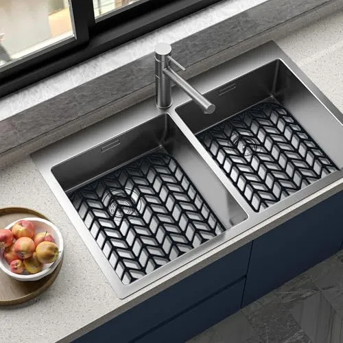 Black Silicone Sink Protectors for Kitchen, JIUBAR 12”13”16”18”19”24”26”28”29” Sink Mat Grid for Bottom of Farmhouse Stainless Steel Porcelain Sink (28.6''x 14.5'' Black)