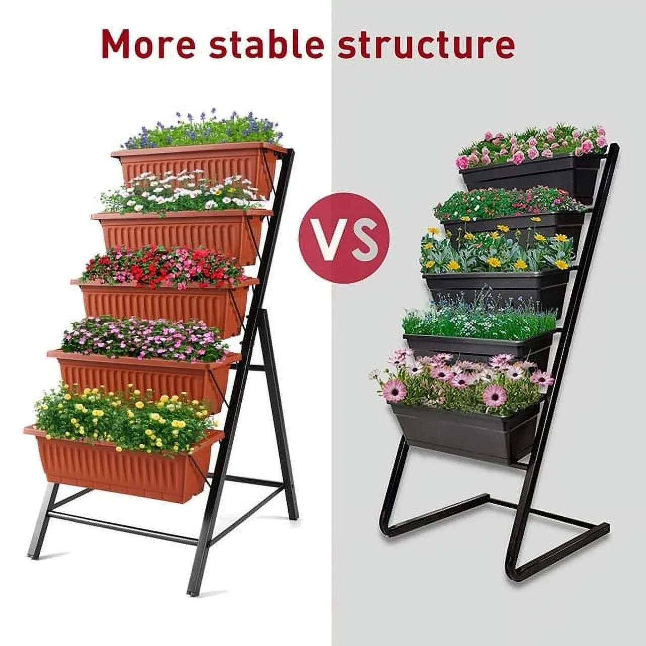Funcid 4 ft Vertical Garden 5-Tier Raised Garden Bed Planter Box for Patio Balcony Flower Herb Freestanding Garden Planter Brown, 26"22.7545"