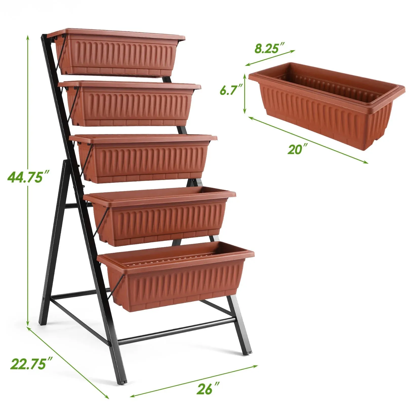 Funcid 4 ft Vertical Garden 5-Tier Raised Garden Bed Planter Box for Patio Balcony Flower Herb Freestanding Garden Planter Brown, 26"22.7545"