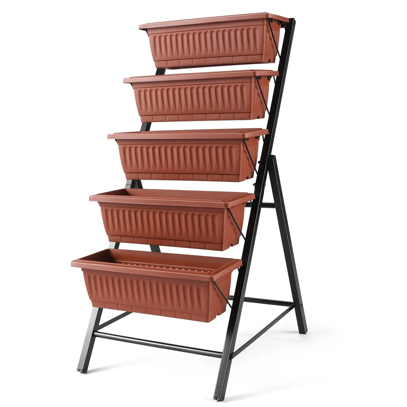 Funcid 4 ft Vertical Garden 5-Tier Raised Garden Bed Planter Box for Patio Balcony Flower Herb Freestanding Garden Planter Brown, 26"22.7545"