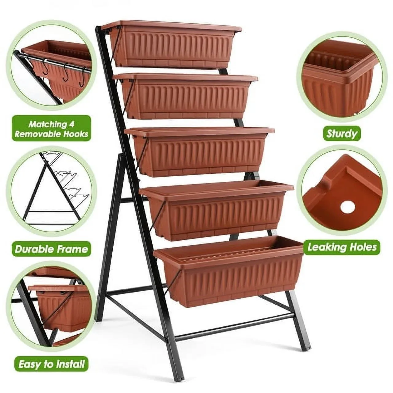 Funcid 4 ft Vertical Garden 5-Tier Raised Garden Bed Planter Box for Patio Balcony Flower Herb Freestanding Garden Planter Brown, 26"22.7545"