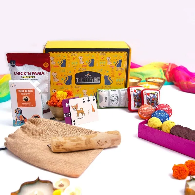 Goofy Tails Goofy Diwali Box for Dogs | Curated Gift Box for Dogs - Non Veg
