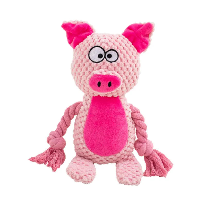 Pet plush sound cotton rope toy- fox frog pig dog interactive tug of war training supplies